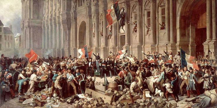 Tableau représentant Lamartine, au milieu de la foule, refusant le drapeau rouge et plébiscitant le tricolore.